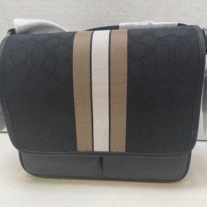 Coach Thompson Map Bag In Signature Jacquard W/ Stripe - Blk Antique/Blk Elm